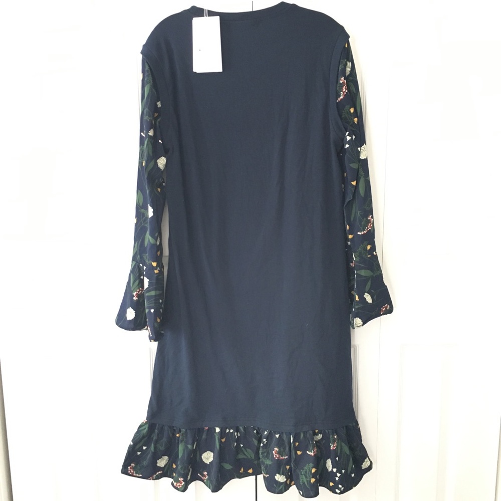 Women's navy floral midi dress flutter sleeve